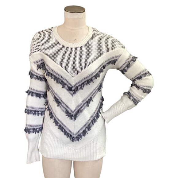 Banana Republic Sweater Mixed Pattern Chevron Fringe Sz S #130R - Picture 2 of 10